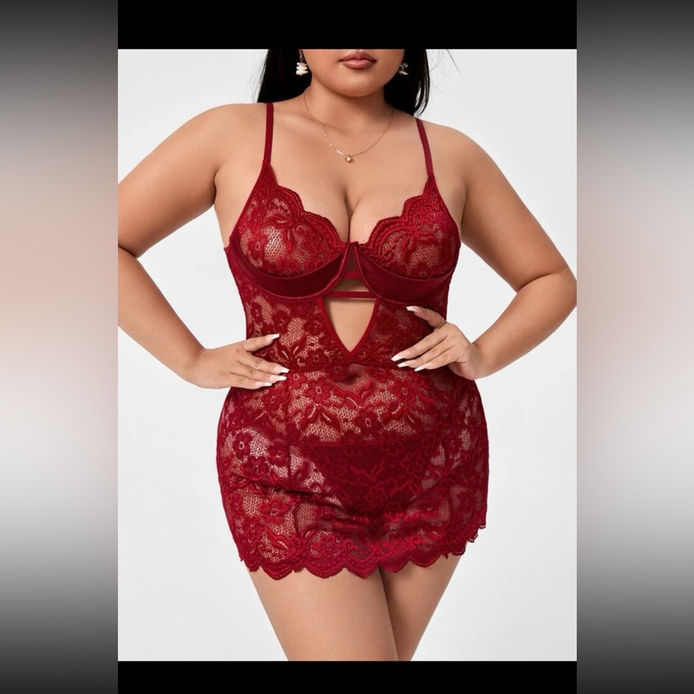 NWOT Plus Scallop SOLDDDDunderwire* Cut Out Lace Slip lingerie, no underwear 2x